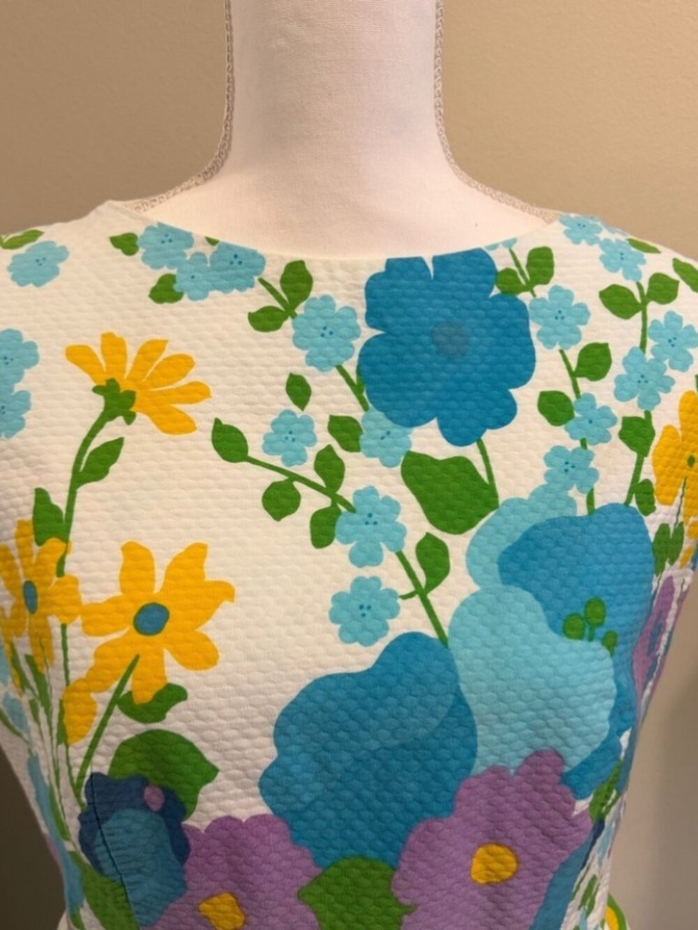 Vintage Hawaiian Floral Dress Barkcloth Mod A Line Fit & Flare S/M Retro - Picture 3 of 4